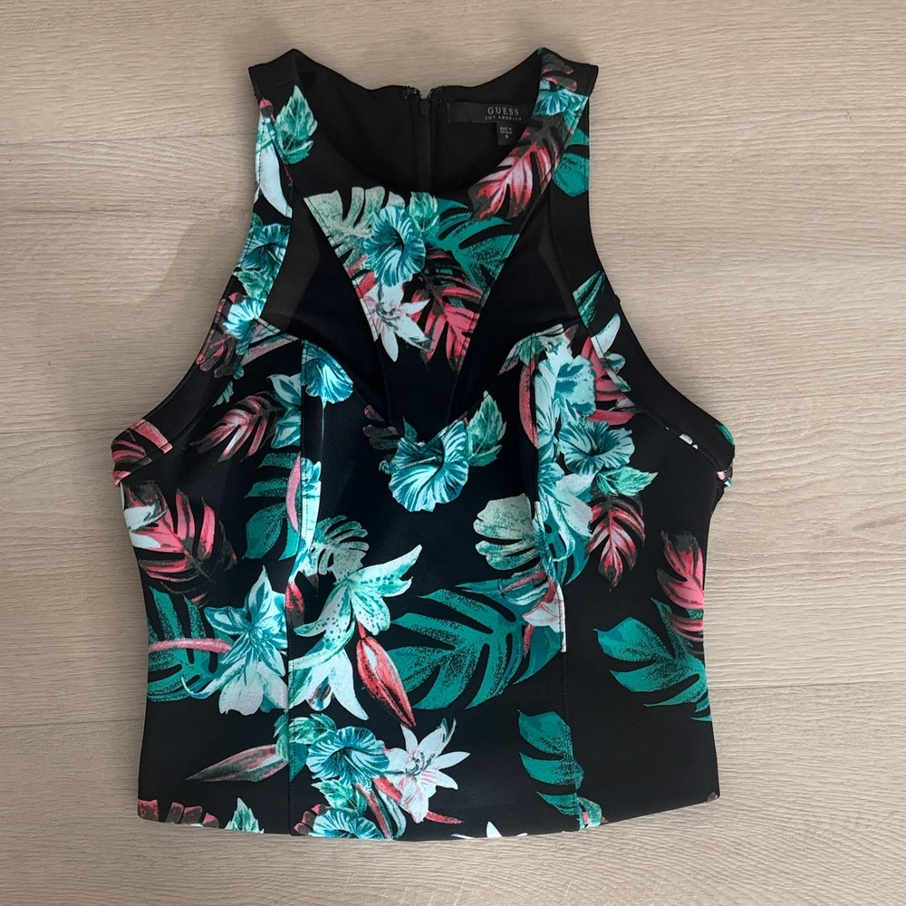Guess Black Floral Crop Top Size M